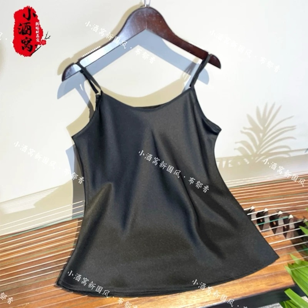 Elegant Black Satin Silk Women's Top